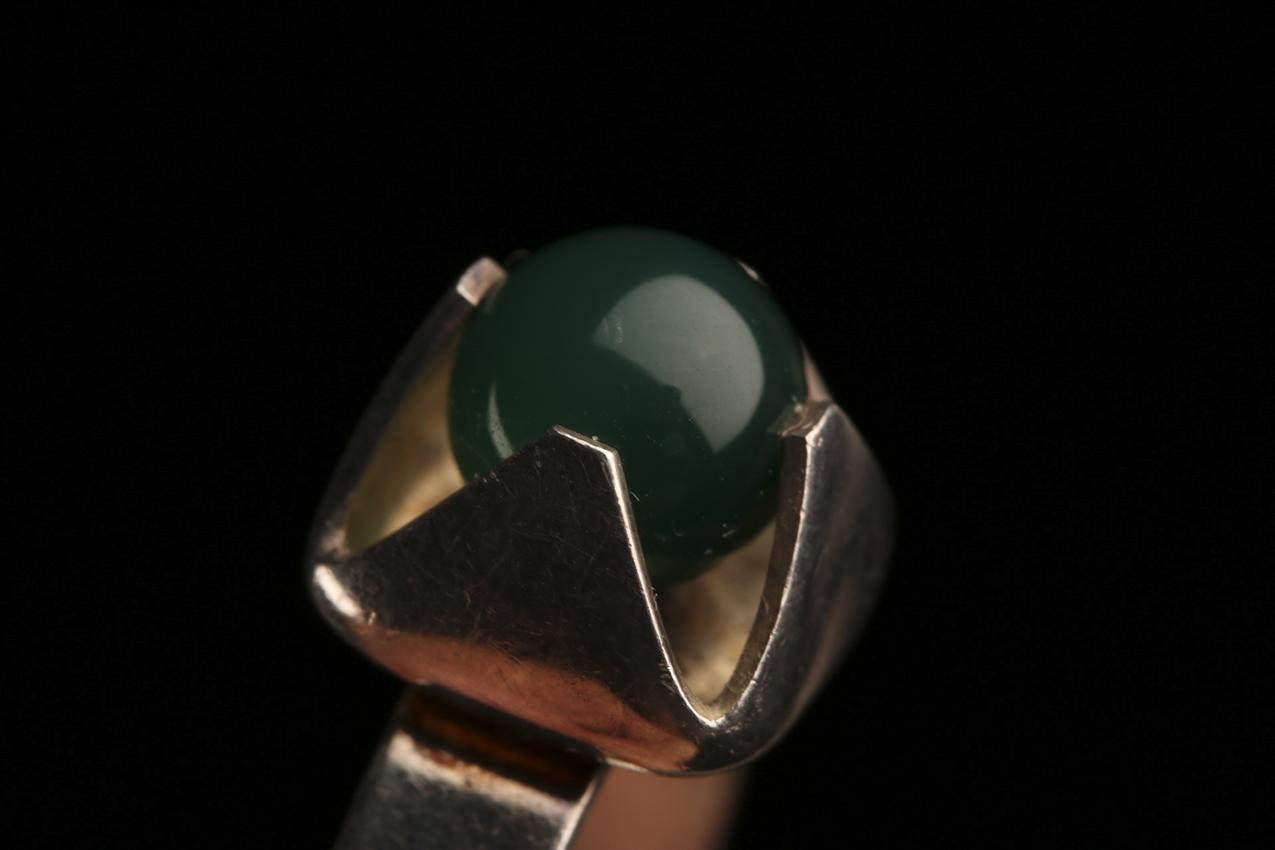 Elis Kauppi Kupittaan Kulta hopea sormus / Green Stone Silver Ring