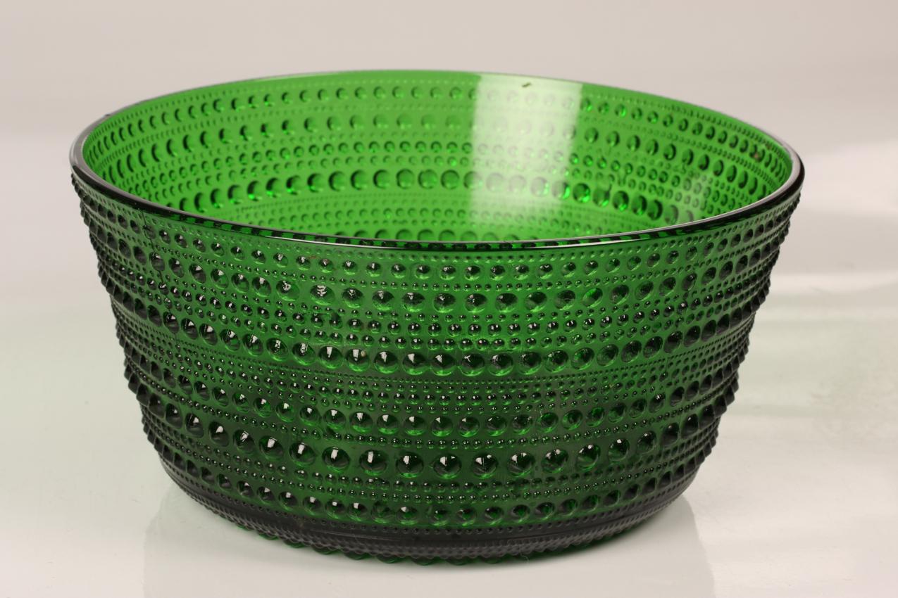 Vintage Oiva Toikka Nuutajärvi iso vihreä Kastehelmi kulho / Green glass bowl