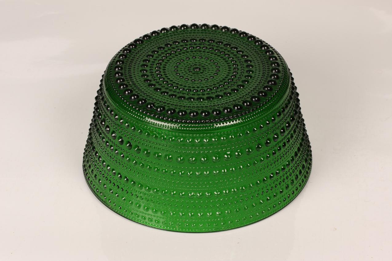 Vintage Oiva Toikka Nuutajärvi iso vihreä Kastehelmi kulho / Green glass bowl - Image 4