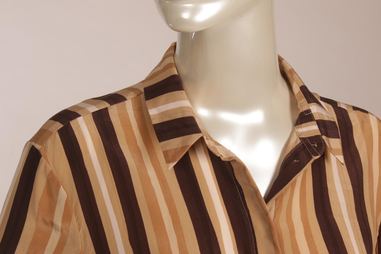 Marimekko ruskearaidallinen Roksana silkkipaita M - Image 3
