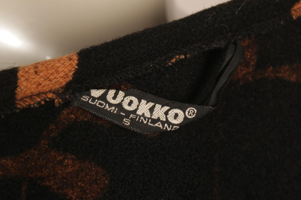 Vintage Vuokko musta ruskea kuvioinen villakangastakki S - Image 14