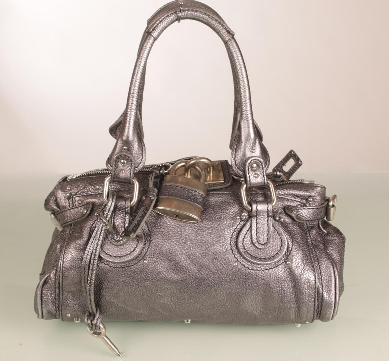 Chloe metallinhohtoinen tummanharmaa Medium Paddington satchel nahkainen olkalaukku