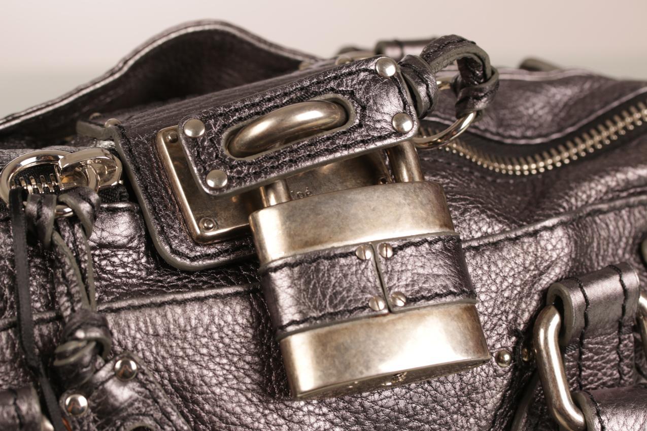Chloe metallinhohtoinen tummanharmaa Medium Paddington satchel nahkainen olkalaukku - Image 20