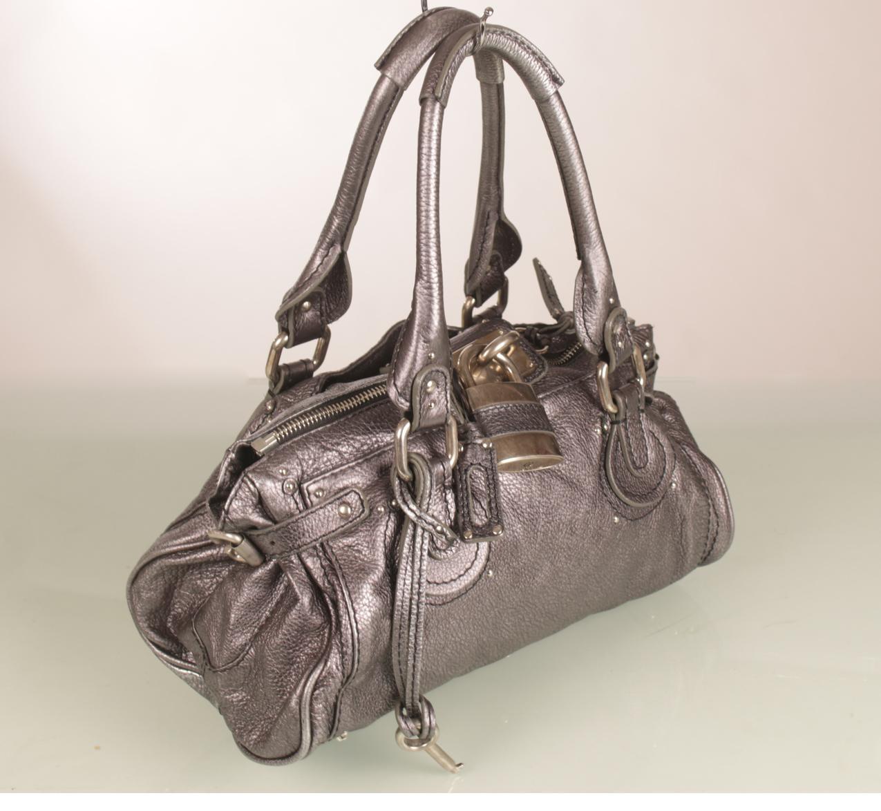Chloe metallinhohtoinen tummanharmaa Medium Paddington satchel nahkainen olkalaukku - Image 3