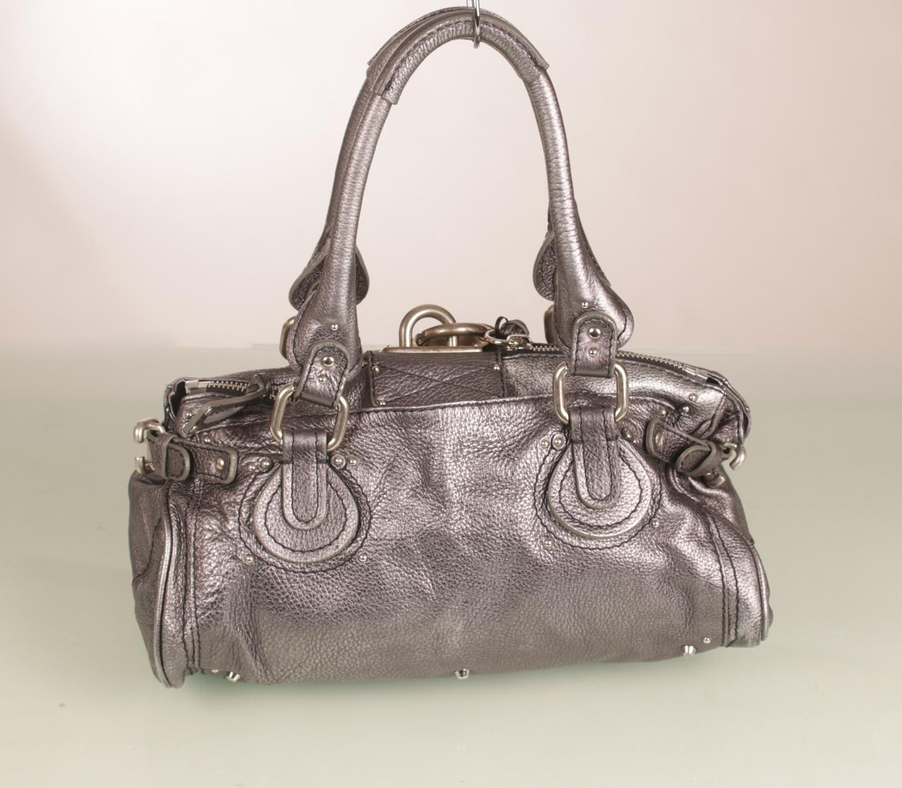 Chloe metallinhohtoinen tummanharmaa Medium Paddington satchel nahkainen olkalaukku - Image 4