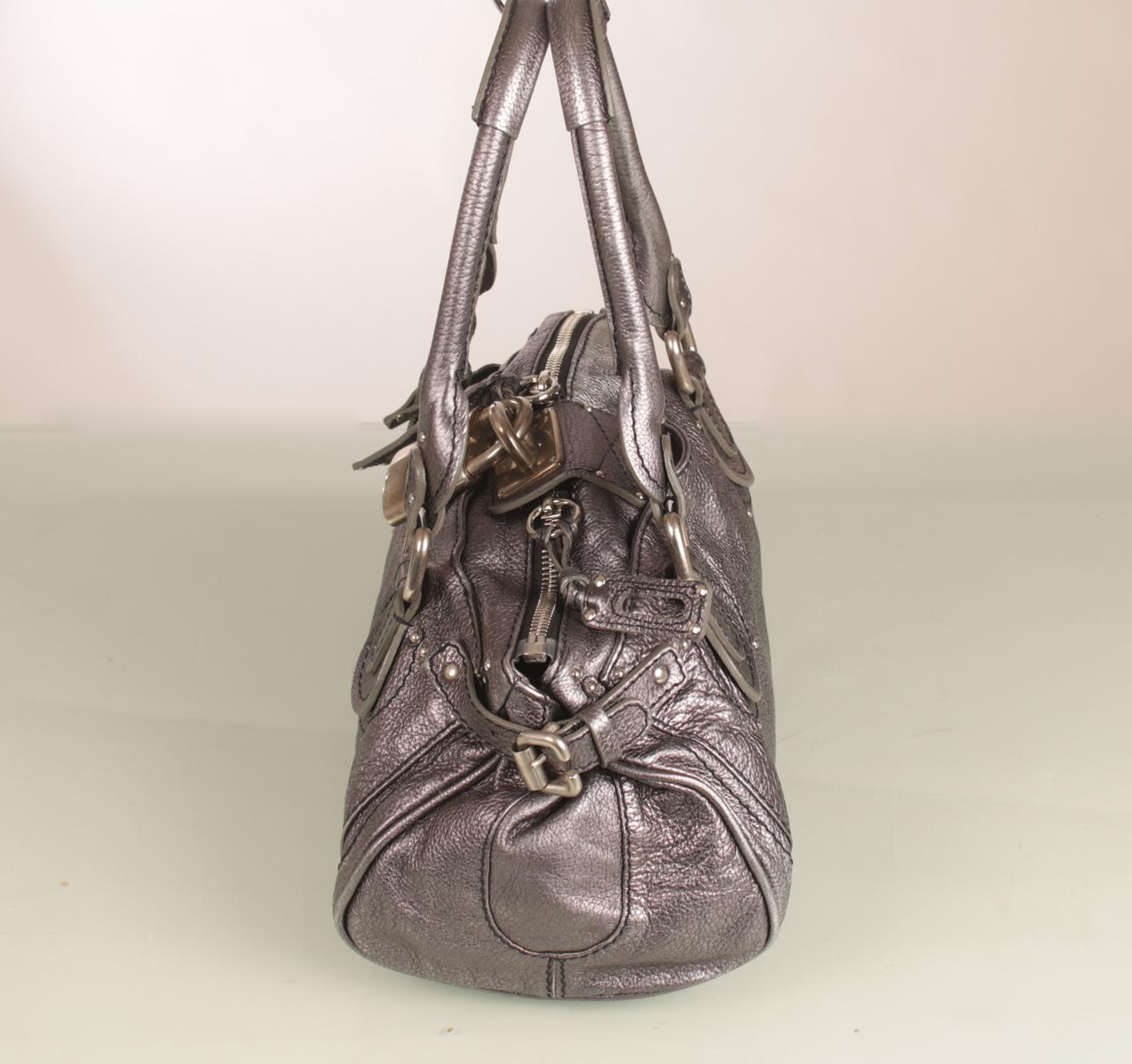 Chloe metallinhohtoinen tummanharmaa Medium Paddington satchel nahkainen olkalaukku - Image 5