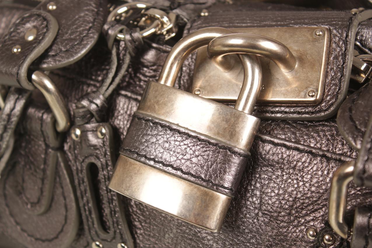 Chloe metallinhohtoinen tummanharmaa Medium Paddington satchel nahkainen olkalaukku - Image 8