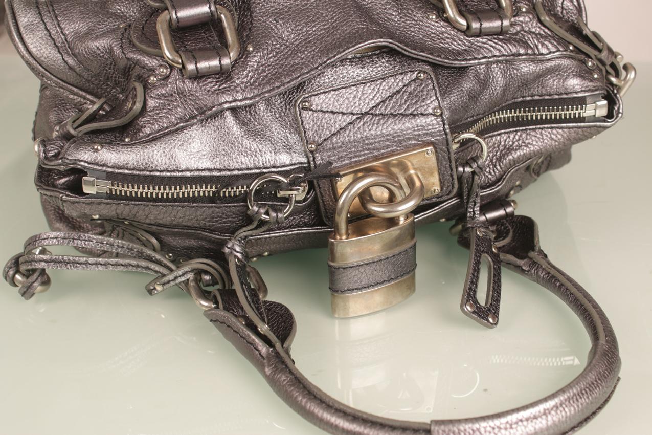 Chloe metallinhohtoinen tummanharmaa Medium Paddington satchel nahkainen olkalaukku - Image 9