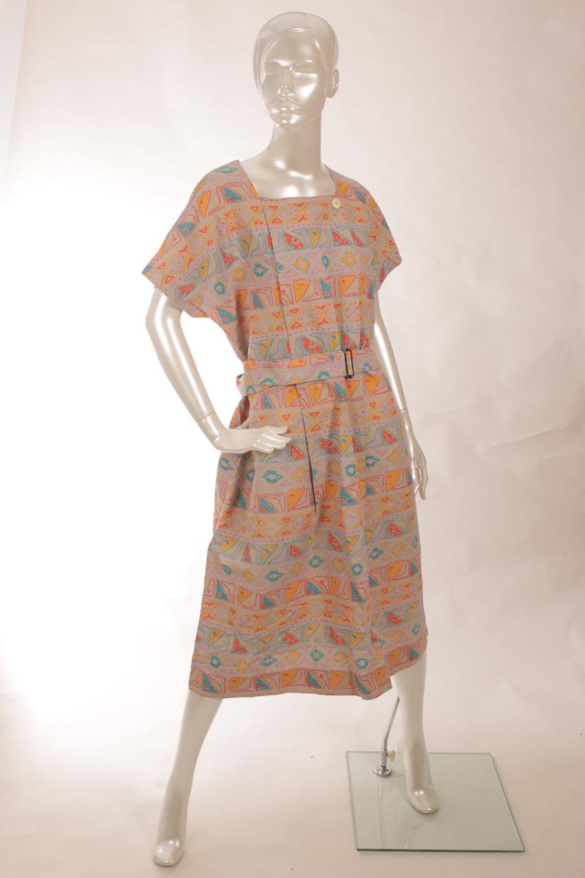 Vintage Marimekko abstrakti-kuvioinen pellavamekko L - Image 2