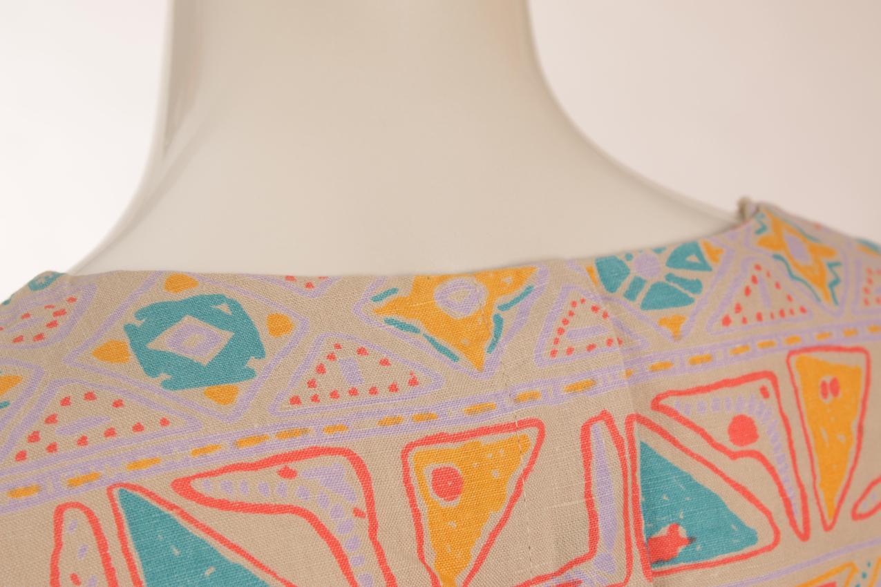 Vintage Marimekko abstrakti-kuvioinen pellavamekko L - Image 11