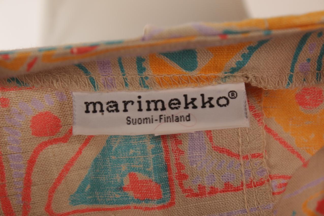 Vintage Marimekko abstrakti-kuvioinen pellavamekko L - Image 12