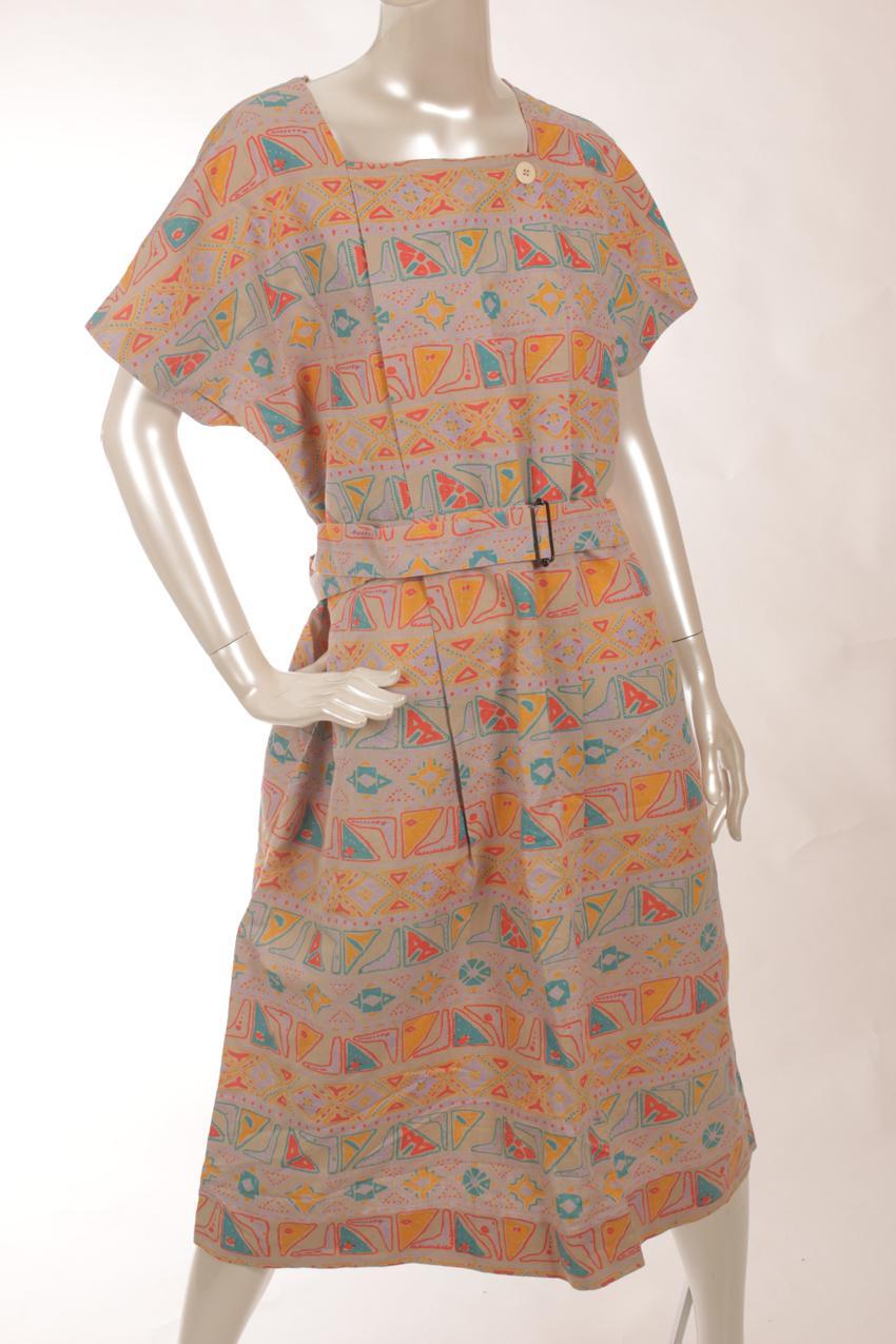 Vintage Marimekko abstrakti-kuvioinen pellavamekko L - Image 3