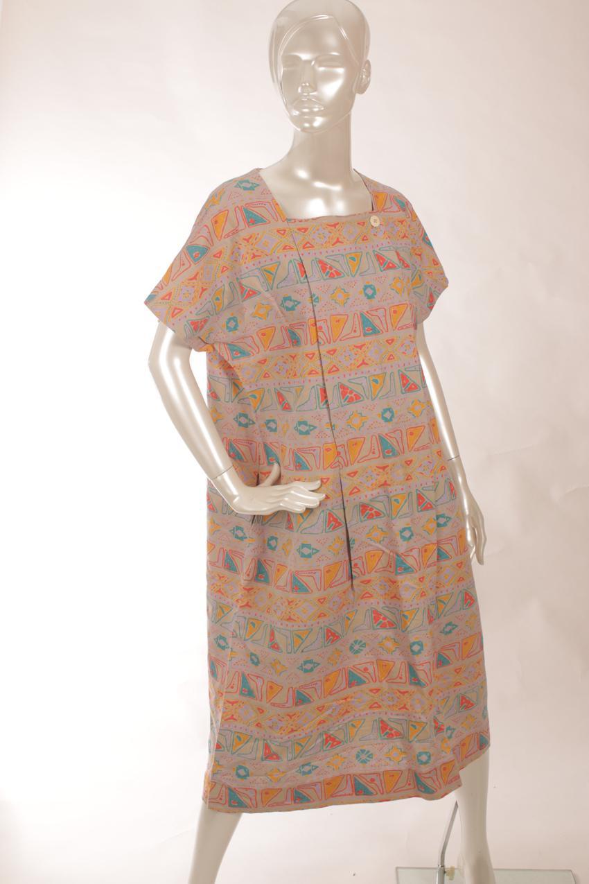 Vintage Marimekko abstrakti-kuvioinen pellavamekko L