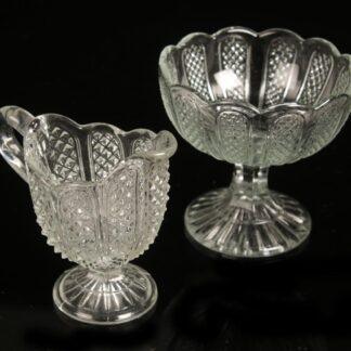 Nuutajärven lasi “Piikki” sugar bowl and creamer
