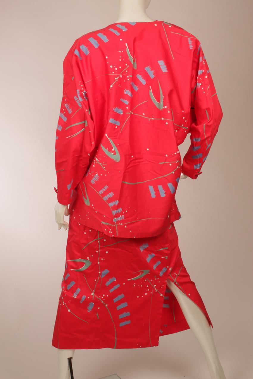 Vintage Marimekko punainen abstraktikuvioinen hame ja jakku M - Image 5