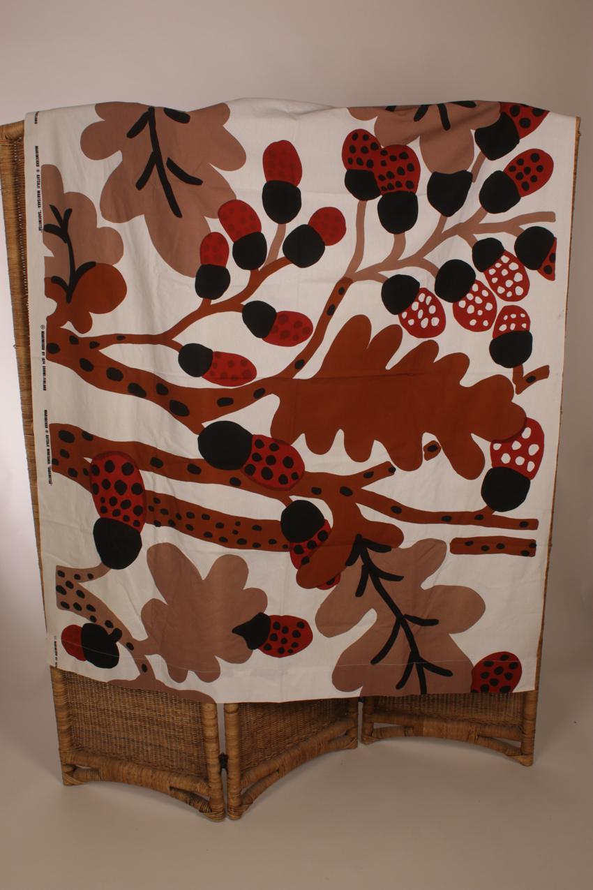 Vintage Marimekko Katsuji Wakisaka ruskea “Sademetsä” verho kangas