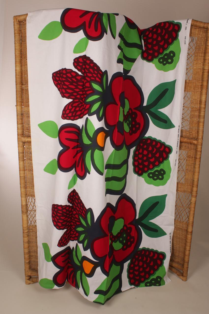 Vintage Marimekko Maija Isola punavihreä "Oona" kangas 1969