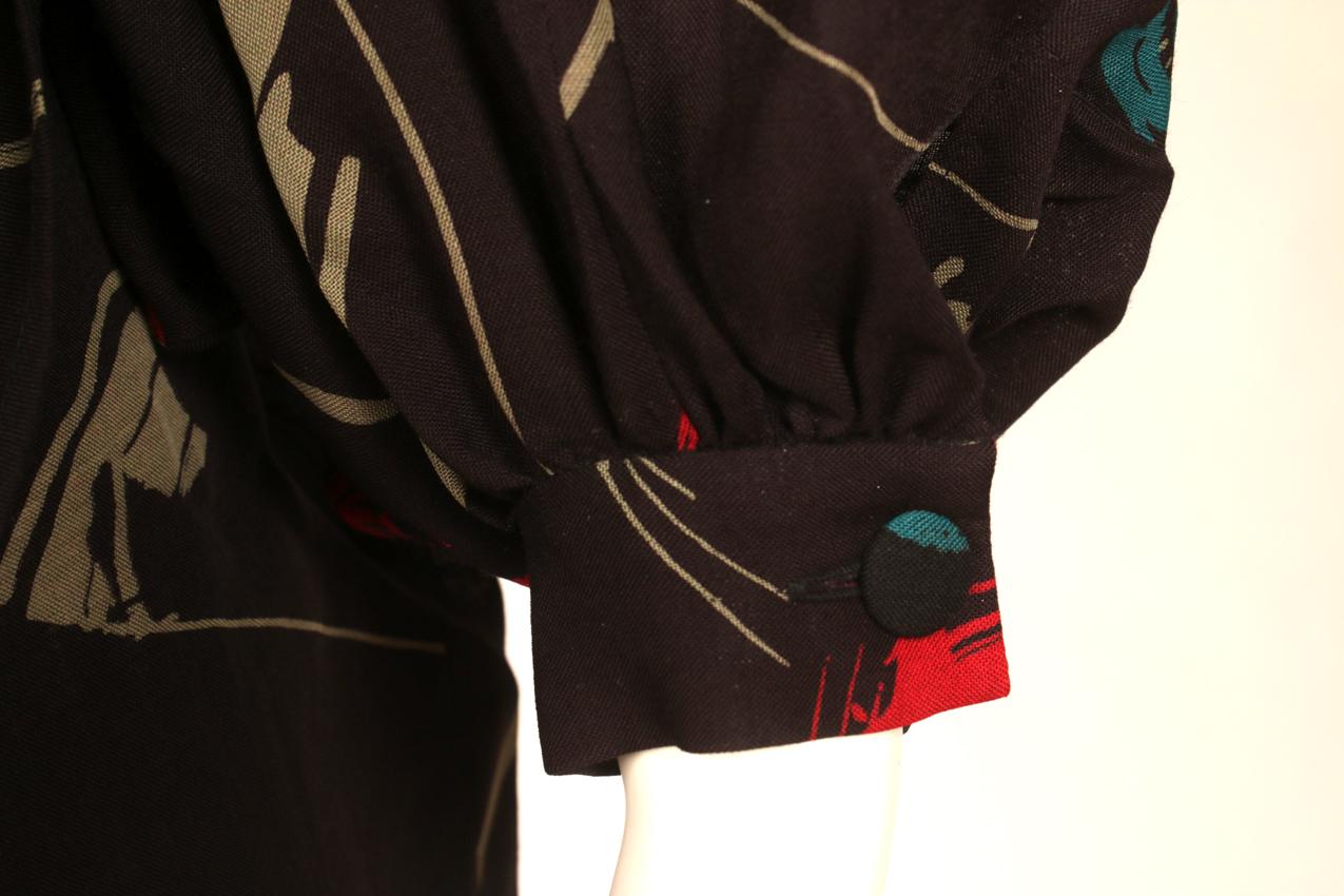 Vintage Marimekko 80´s abstract patterned wool fabric dress M - Image 5