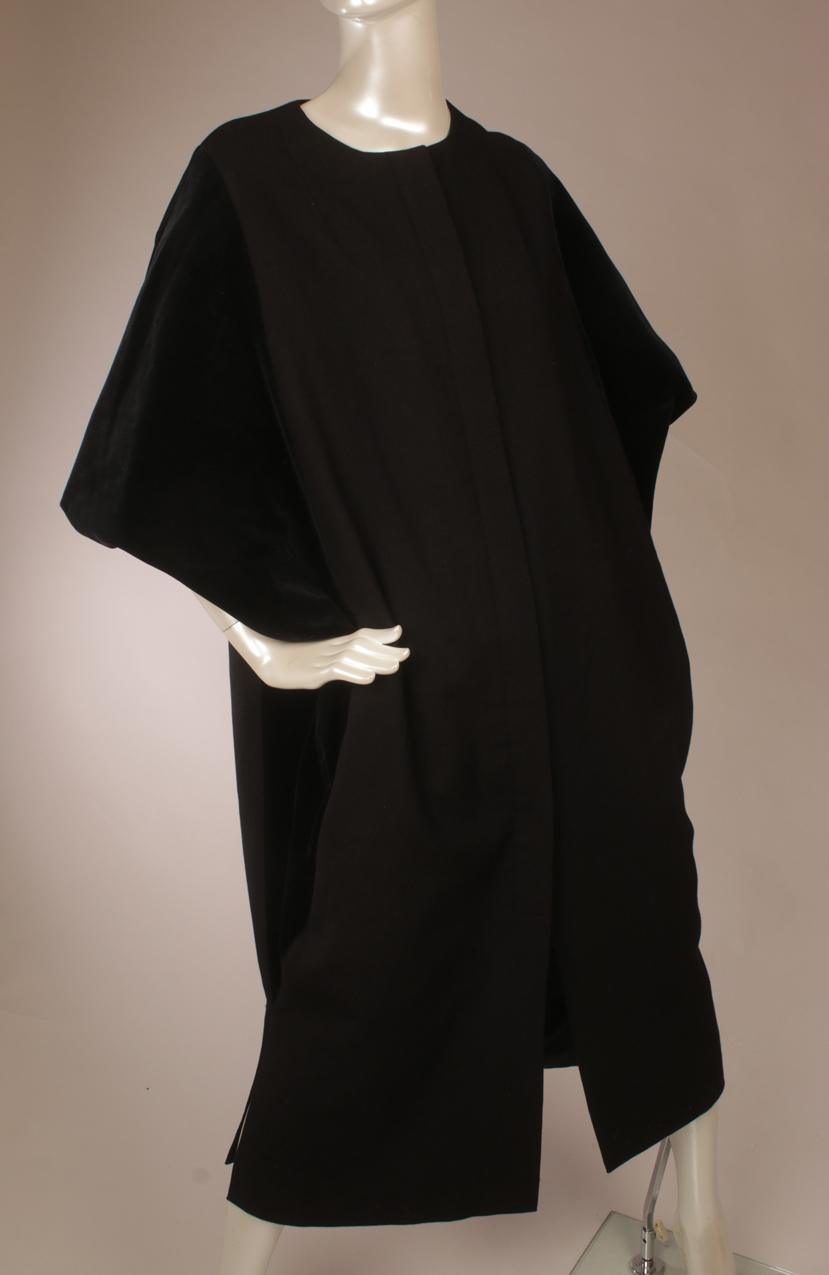 Vintage Marimekko black wool fabric velvet coat S M - Image 3