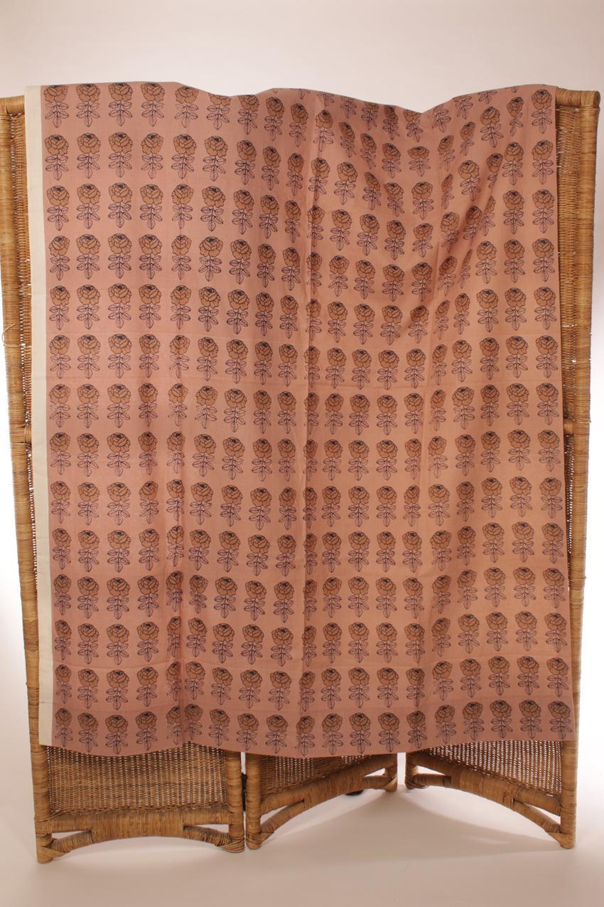 Vintage Marimekko roosa ruskea Vihkiruusu kangas verho - Image 2