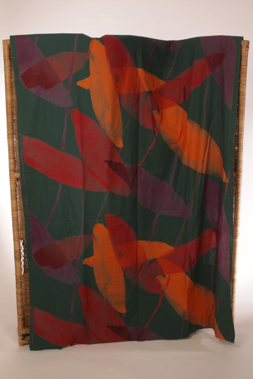 Vintage Marimekko Fujiwo Ishimoto vihreä oranssi ”Tatar” kangas