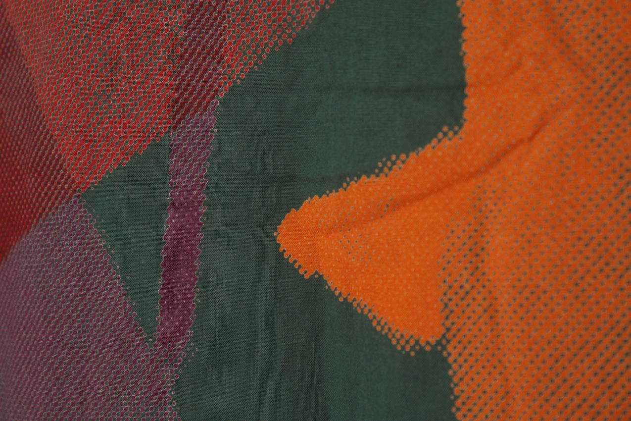 Vintage Marimekko Fujiwo Ishimoto vihreä oranssi ”Tatar” kangas - Image 3