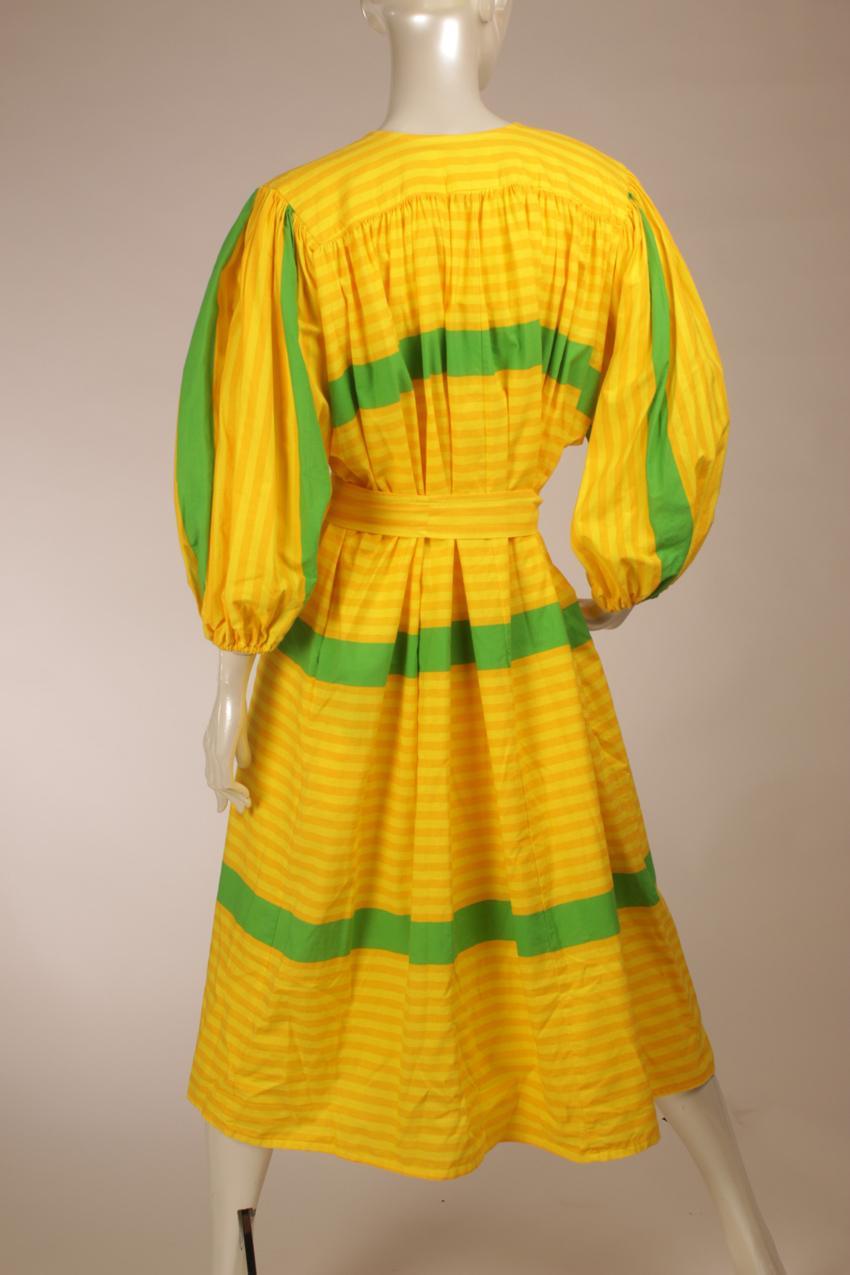 Vintage Vuokko keltavihreä-raidallinen mekko S M - Image 9