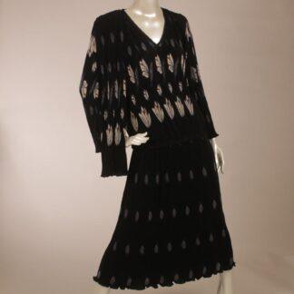 Vintage 80-luku Virginie musta kaksiosainen bliseerattu mekko S M