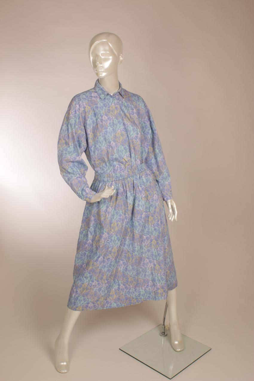 Vintage 80s Marimekko light blue base shirt and skirt M