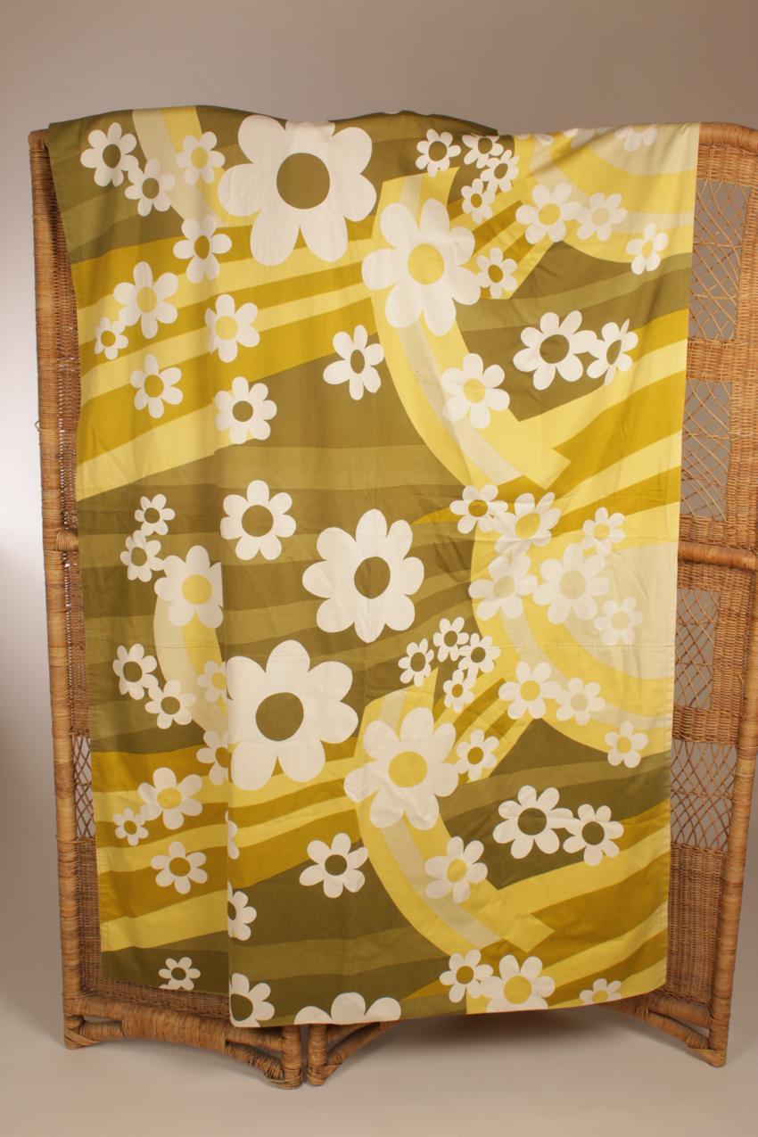 Vintage Marjatta Metsovaara Tampella green toned floral fabric/curtain