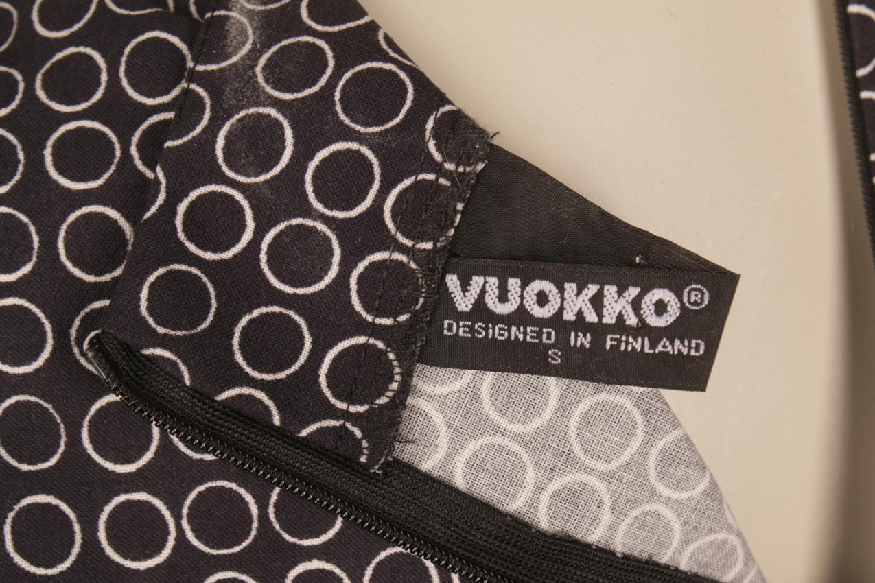 Vintage Vuokko tummansininen pallokuvioinen mekko S - Image 4