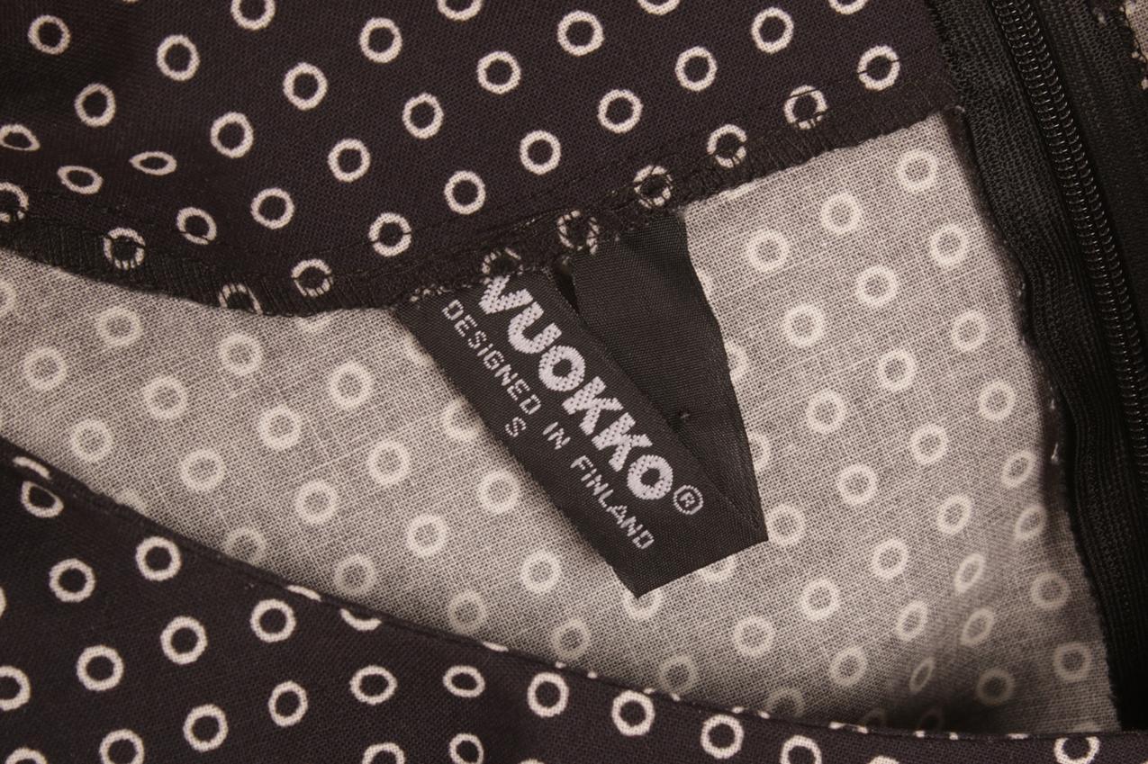 Vintage Vuokko tummansininen pallokuvioinen mekko S - Image 8