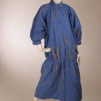 Vintage Vuokko blue dress with gray brown print L