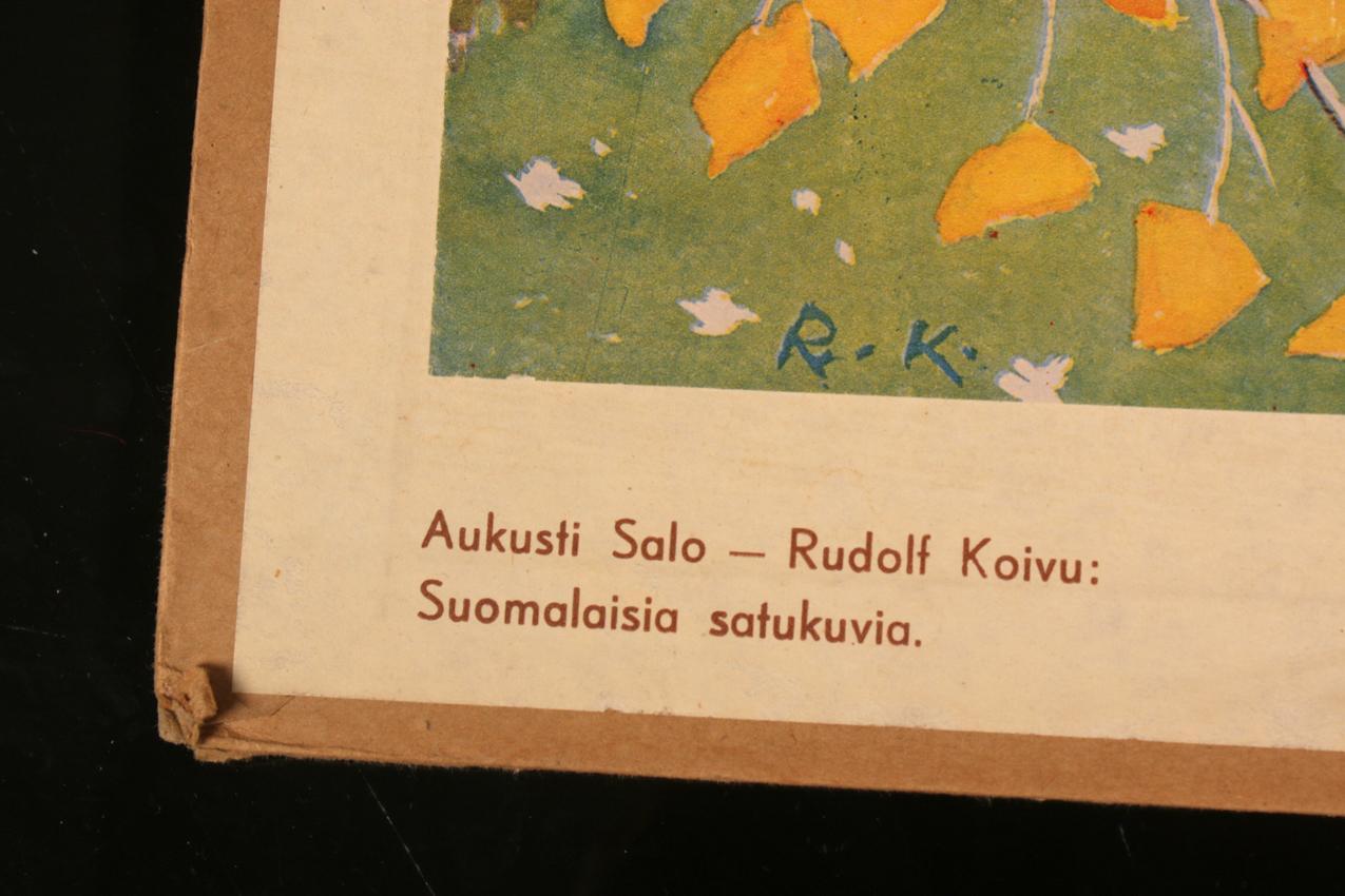 Vintage koulun opetustaulu Aukusti Salo Rudolf Koivu Suomalaisia satukuvia “Pupu-Jussin viisaus” “Jänis loikkaa” - Image 4