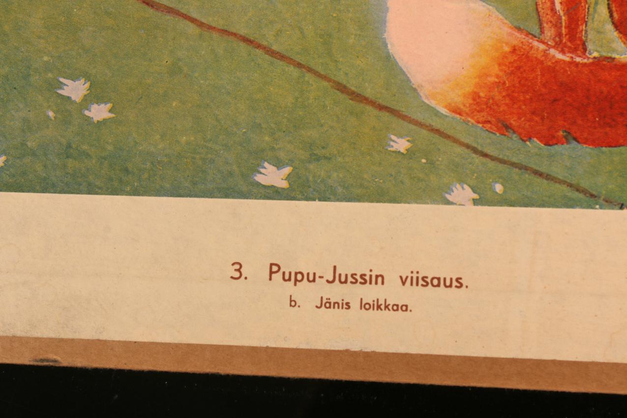 Vintage koulun opetustaulu Aukusti Salo Rudolf Koivu Suomalaisia satukuvia “Pupu-Jussin viisaus” “Jänis loikkaa” - Image 5