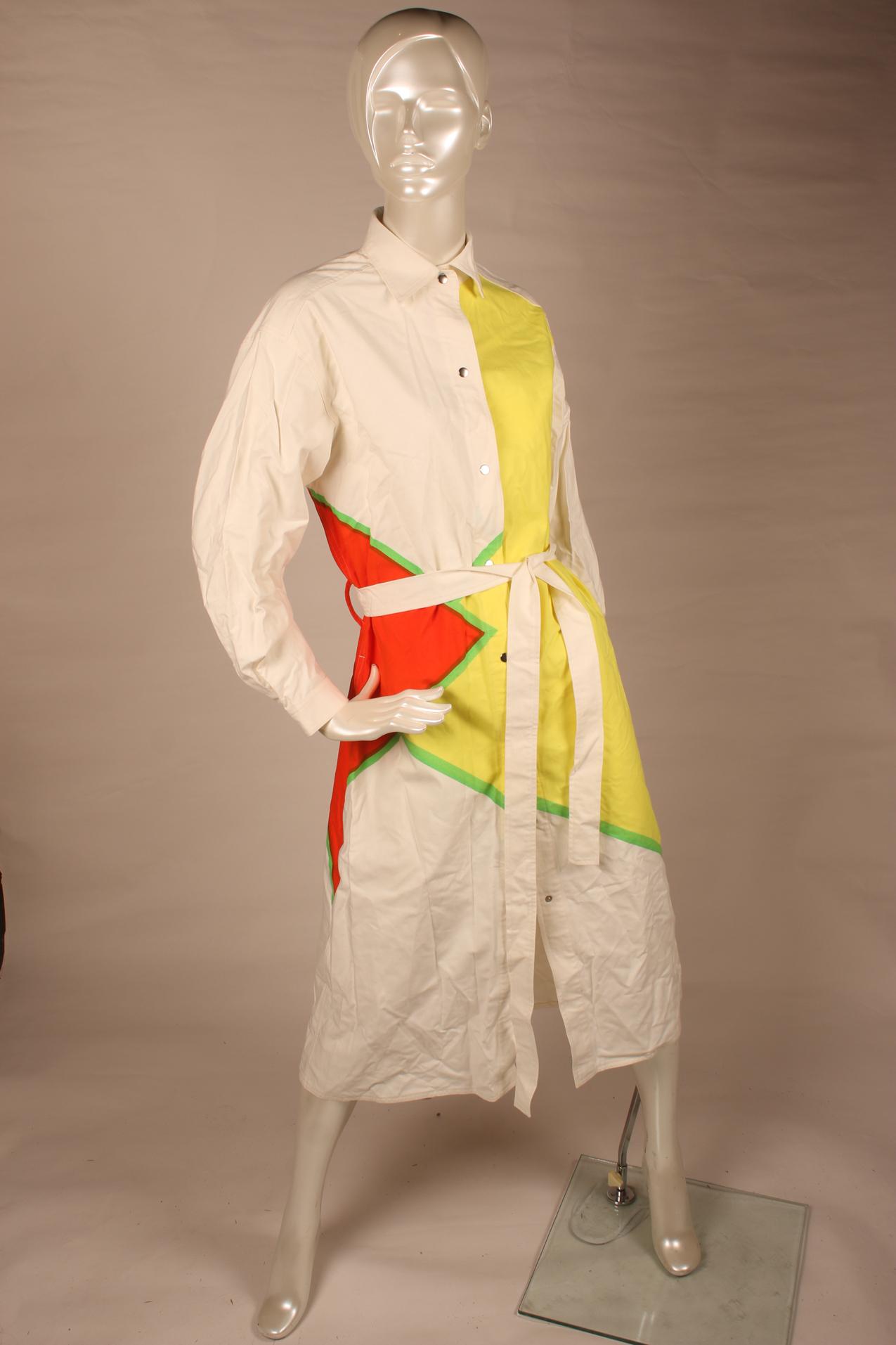 Vintage Vuokko valkoinen paitamekko värikkäillä kuvioilla S