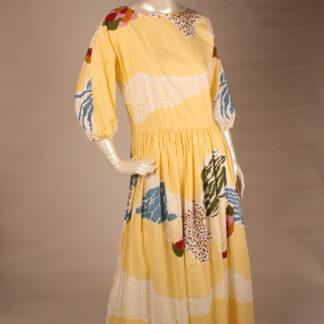 Vintage Marimekko keltapohjainen maksimekko puhvihihoilla M