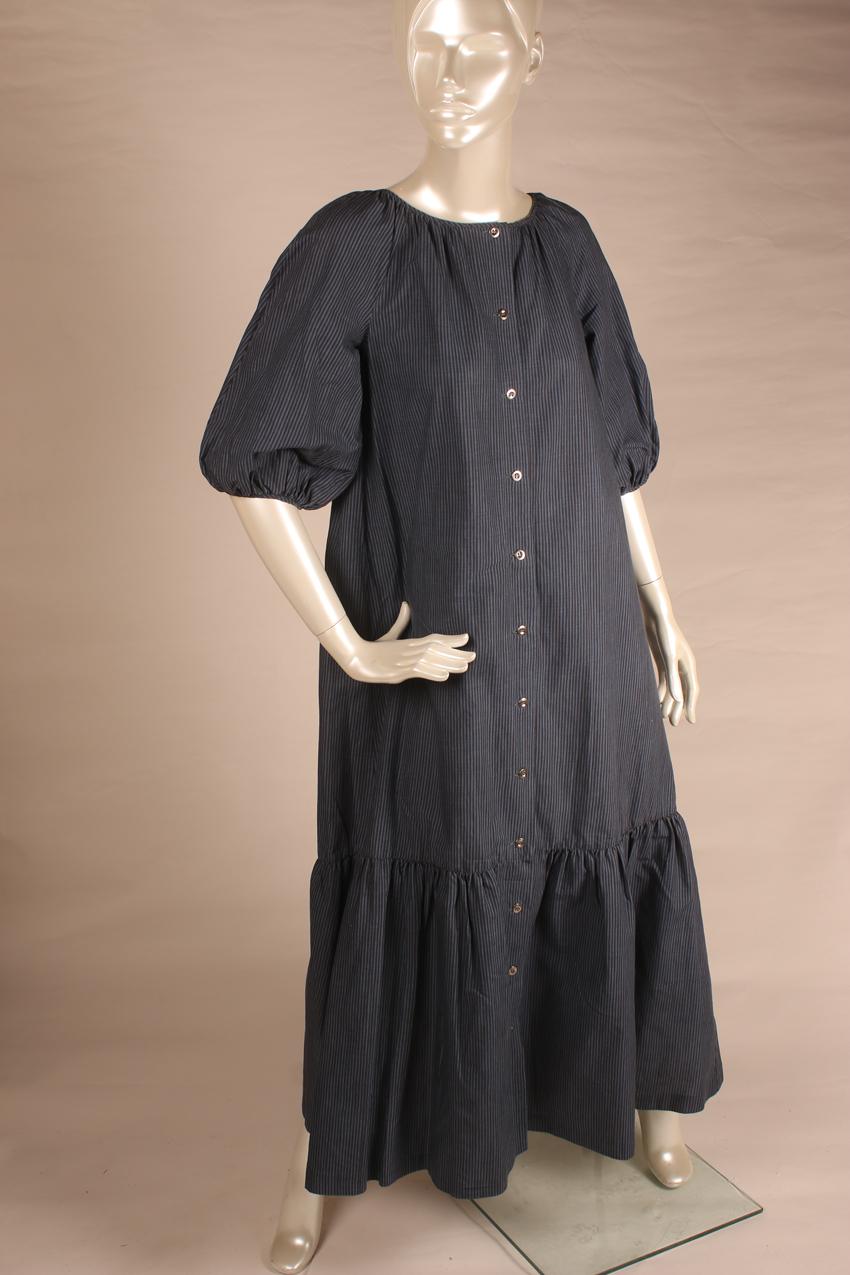 Vintage Marimekko Annikki Rimala siniharmaa raidallilnen maksimekko S - Image 2